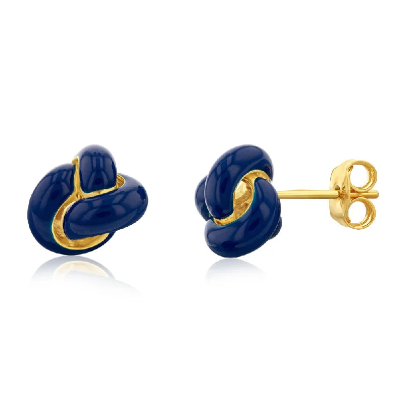 Shop Handcrafted Jewelry At Special Promotional Rates Sterling Silver Gold Plated Dark Blue Emamel Knot Stud Earrings