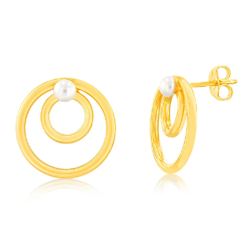 Elegant Designs, Unbeatable Discounts – Shop Jewelry Now Sterling Silver Gold Plated Double Circle With Synthetic Pearl Stud Earrings