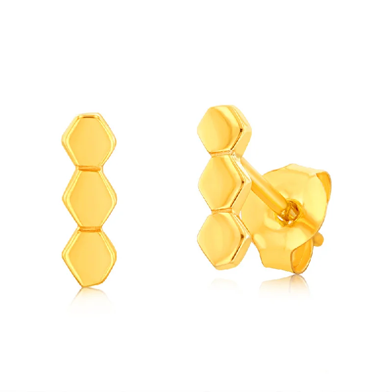 Grab Your Favorite Jewelry At The Lowest Prices Sterling Silver Gold Plated Triple Hexagon Stud Earrings