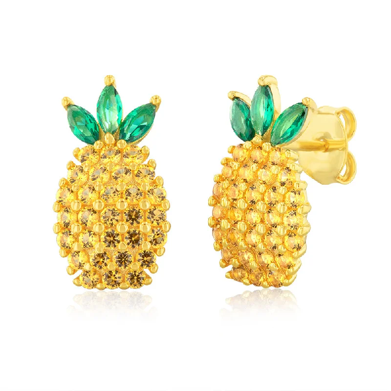 Exclusive Jewelry Markdowns – Limited-Time Offer Sterling Silver Gold Plated Yellow And Green Zirconia Pineapple Stud Earrings