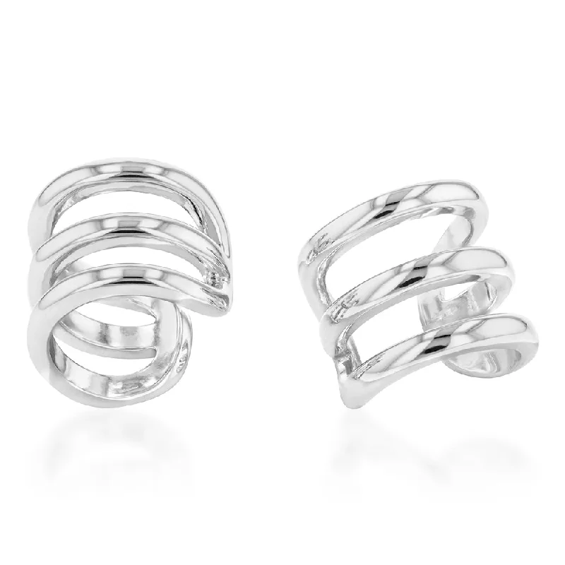 Premium Diamond Jewelry At Once-In-A-Lifetime Discounts Sterling Silver Helix Triple Ring Ear Cuff Earrings