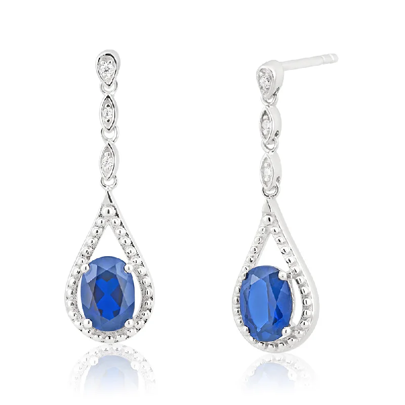 Shop Stylish Jewelry Now And Save Big Sterling Silver Rhodium Plated Created Sapphire and Zirconia Drop Earrings