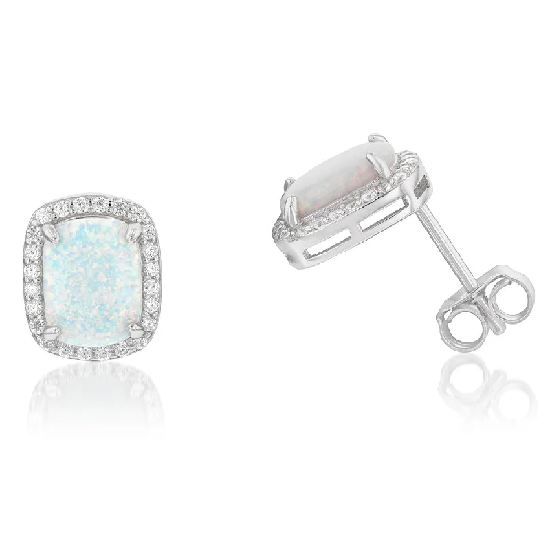 Best Jewelry Deals – Premium Quality At Exclusive Discounts Sterling Silver Rhodium Plated Cubic Zirconia Synthetic Opal Halo Stud Earrings