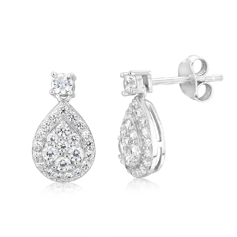 Exclusive Jewelry Offers – Shine For Less Sterling Silver Rhodium Plated White Cubic Zirconia Pear Shaped Stud Earrings