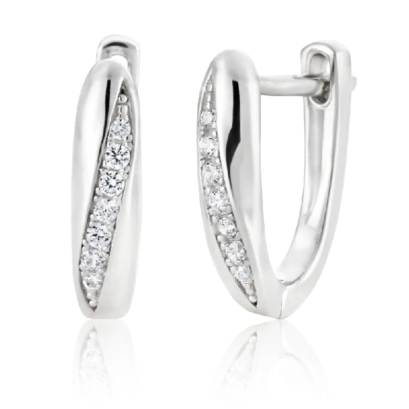 Special Offers On Handcrafted And Designer Jewelry Sterling Silver Rhodium Plated Zirconia Fancy Twist Huggie Earrings