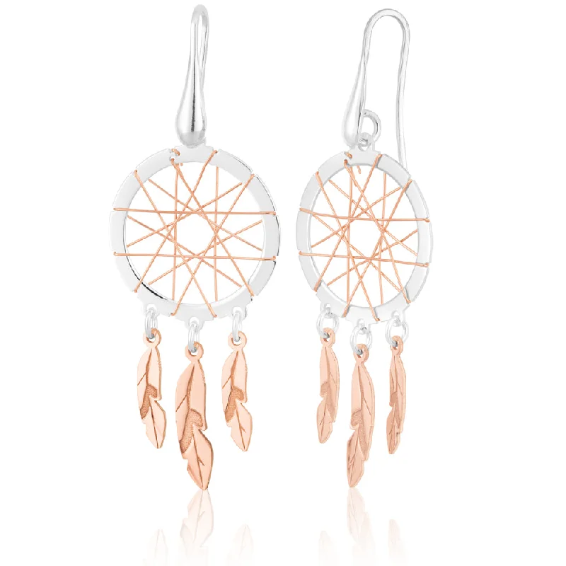 Timeless Elegance Now At Special Discounts Sterling Silver Rose Plated Two tone 50mm Dream Catcher Earrings