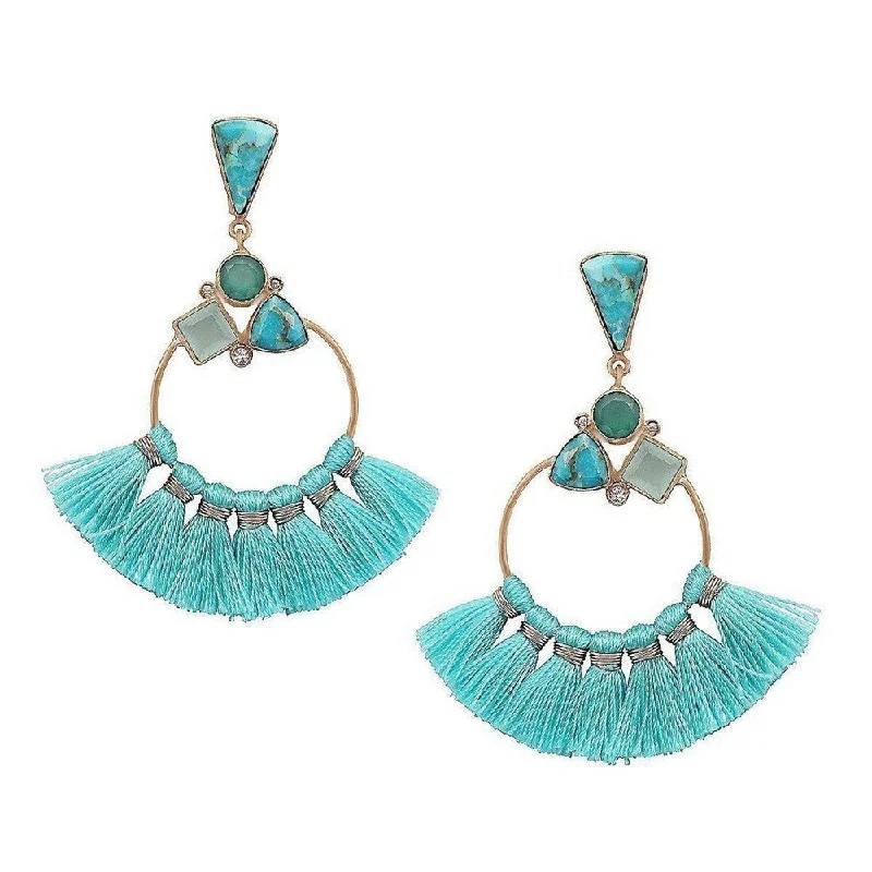 High-Quality Jewelry At A Fraction Of The Cost Turquoise Tassel Hoop Earrings