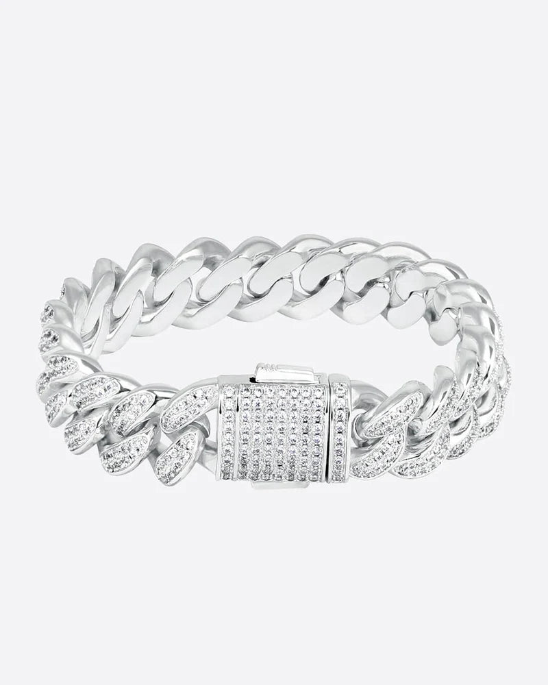 Premium Jewelry, Premium Discounts – Act Fast 12MM ICED CUBAN LINK BRACELET - White Gold
