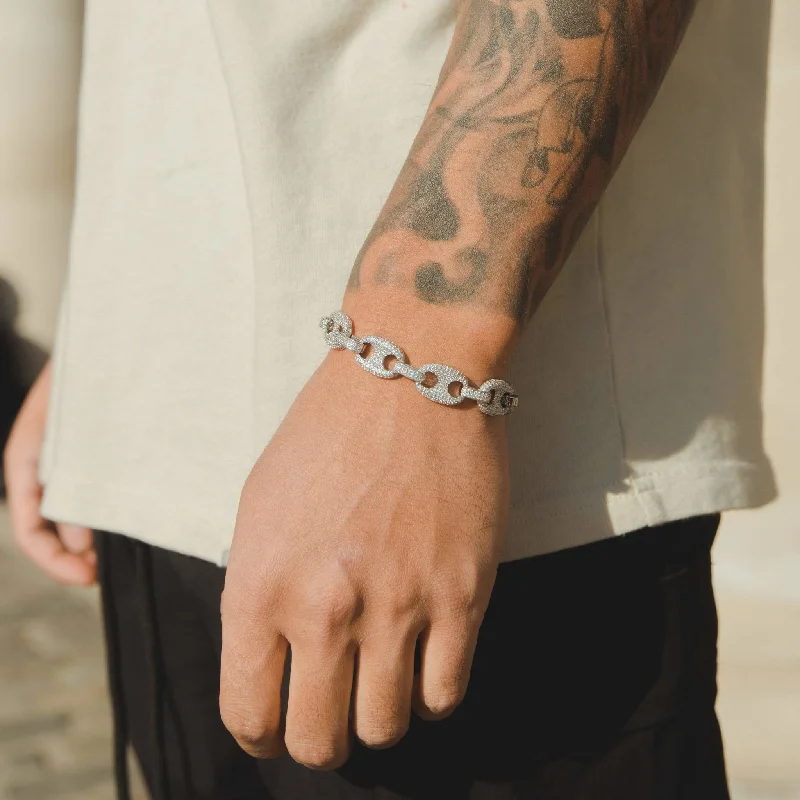 Best Jewelry Sale Prices – Limited-Time Offer 12mm Iced Mariner Link Bracelet - White Gold
