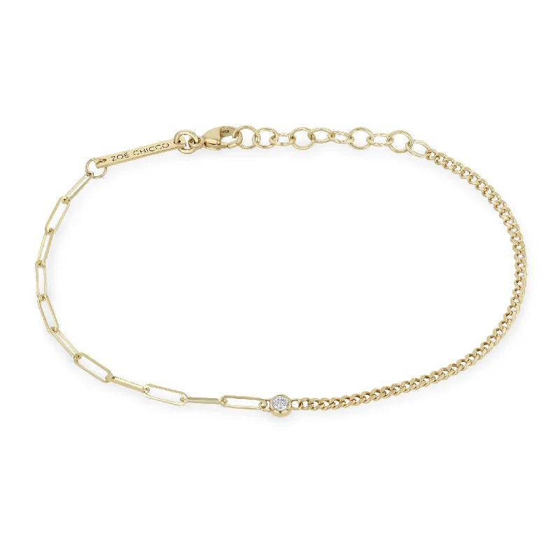 14k Floating Diamond Mixed XS Curb & Small Paperclip Chain Bracelet