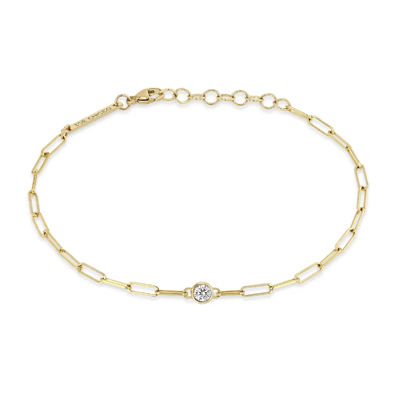 14k Floating Diamond Small Paperclip Chain Bracelet