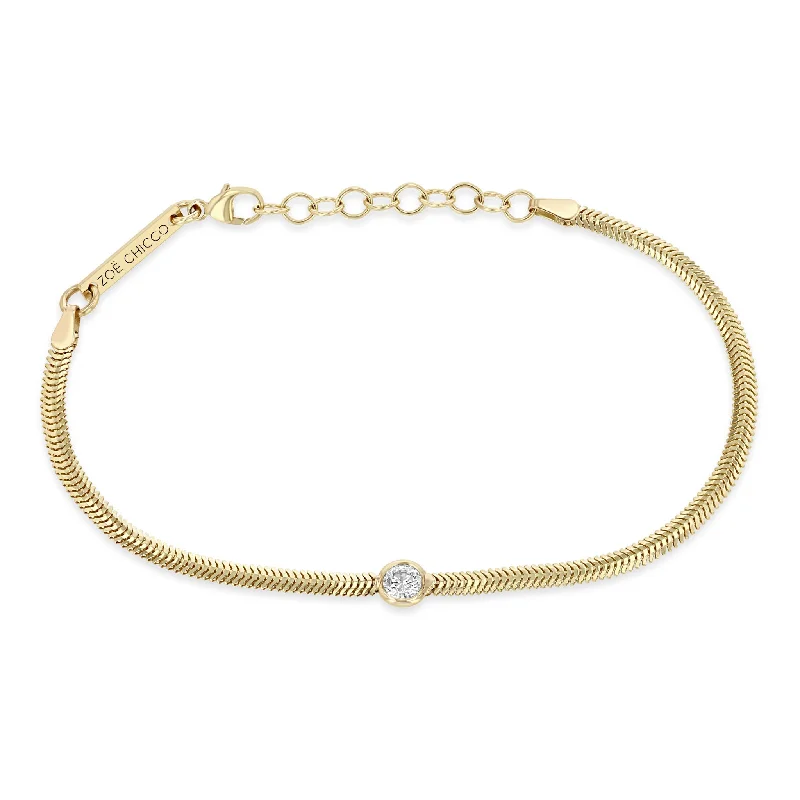 14k Large Floating Diamond Small Snake Chain Bracelet