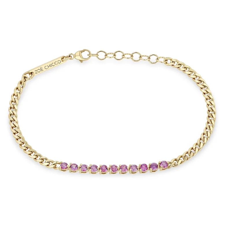 14k Pink Sapphire Tennis Segment Small Curb Chain Bracelet