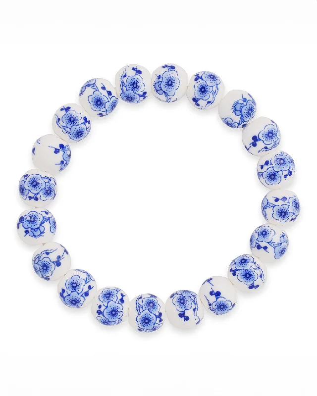 Blue Willow Beaded Stretch Bracelet