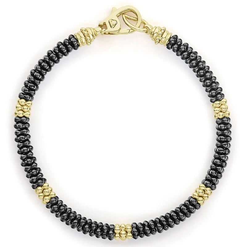 Black Caviar Five Small 18K Gold Station Ceramic Beaded Bracelet | 5mm