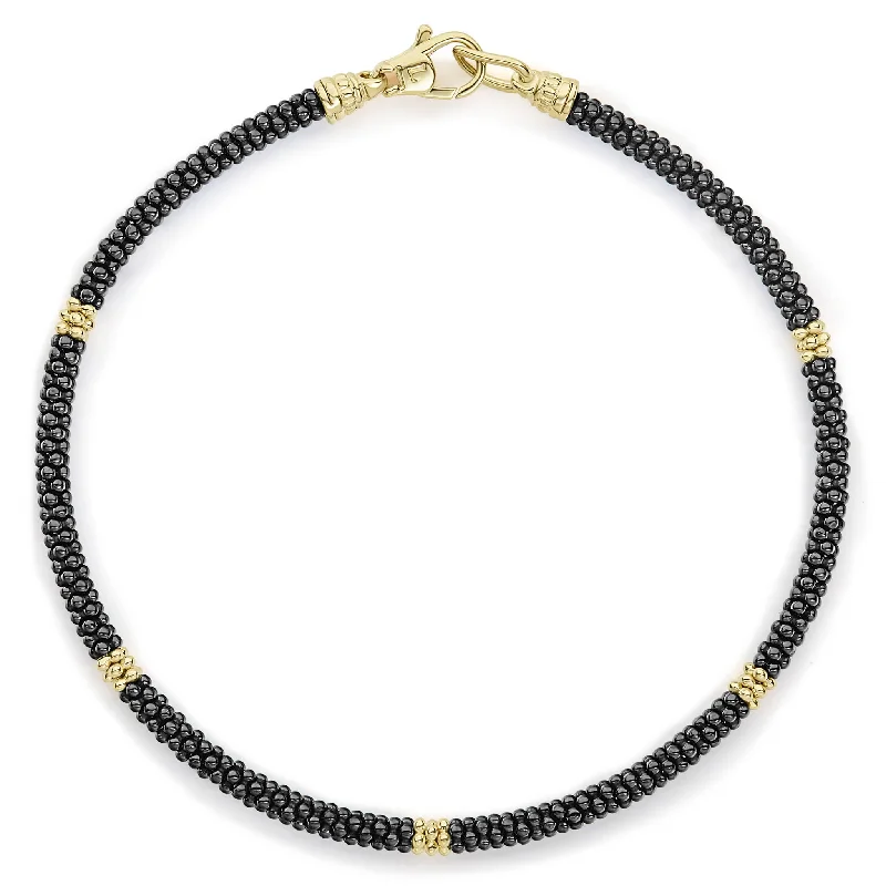 Flash Jewelry Sale – Get Stunning Pieces At Low Prices Black Caviar Five Gold Station Thin Ceramic Bracelet | 3mm Flash Jewelry Sale – Get Stunning Pieces At Low Prices Black Caviar Five Gold Station Thin Ceramic Bracelet | 3mm