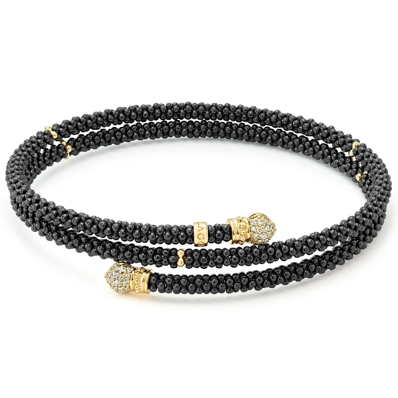 Black Caviar Ceramic Wrap Diamond Bracelet | 3mm