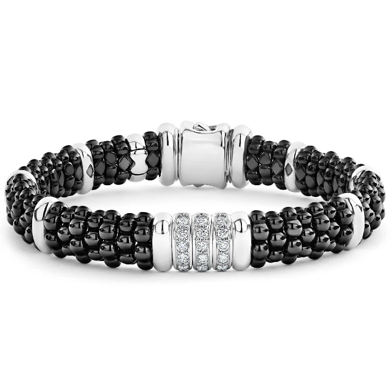 Flash Sale On Exquisite Jewelry – Don't Miss Out Black Caviar Three Station Ceramic Diamond Bracelet | 9mm
