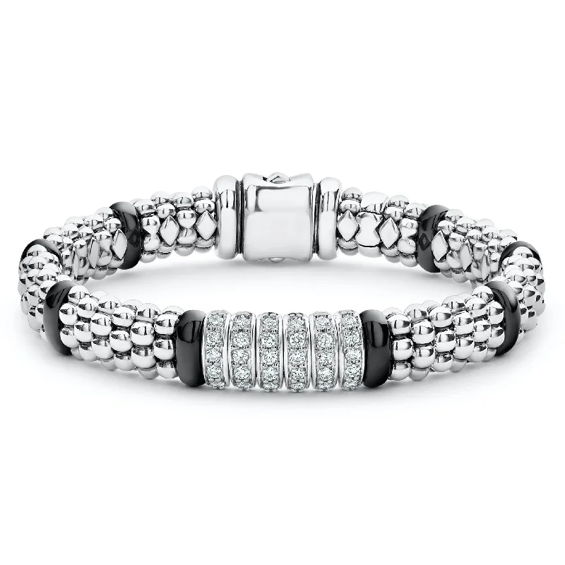 Black Caviar Six Station Diamond Caviar Bracelet | 9mm