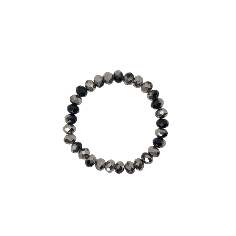 Glamorous Jewelry, Glamorous Deals – Shop Now Black Silver Mix Faceted Rondelle 8mm Bracelet