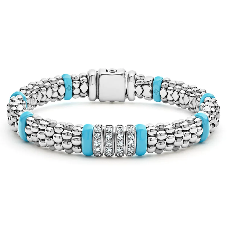 Blue Caviar Four Station Diamond Caviar Bracelet | 9mm