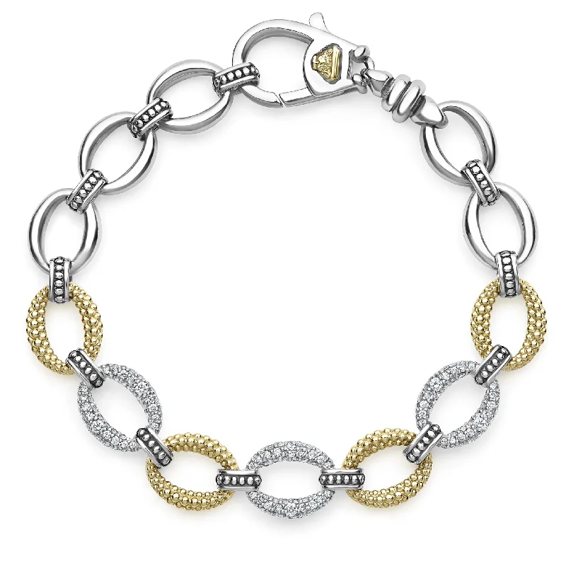 Caviar Lux Three Station Diamond Link Bracelet