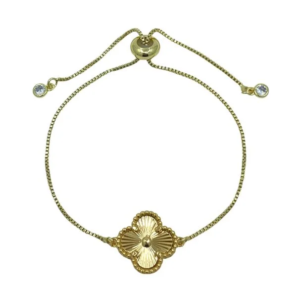 Clover Charm on Plated Gold Pull Chain Bracelet: 18KT Gold Fill (PBT4CLVG)