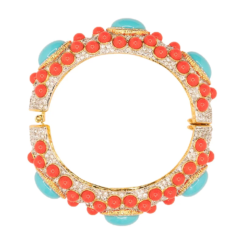 Coral And Turquoise Cabochon Bracelet