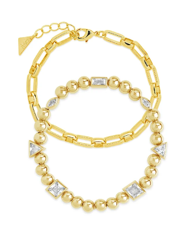 Elegant Jewelry Styles At Budget-Friendly Prices CZ Beaded Bracelet & Paperclip Chain Bracelet Set of 2 Elegant Jewelry Styles At Budget-Friendly Prices CZ Beaded Bracelet & Paperclip Chain Bracelet Set of 2