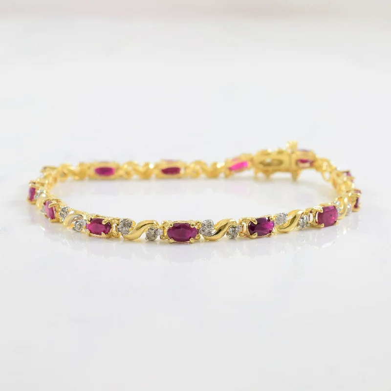 Romantic Heart-Shaped Jewelry For Special Gifts Ruby & Diamond Tennis Bracelet | 0.26ctw, 3.00ctw | 7" |