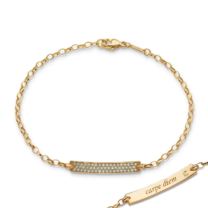 Diamond Pave "Carpe Diem" Petite Poesy 18K Yellow Gold Bracelet