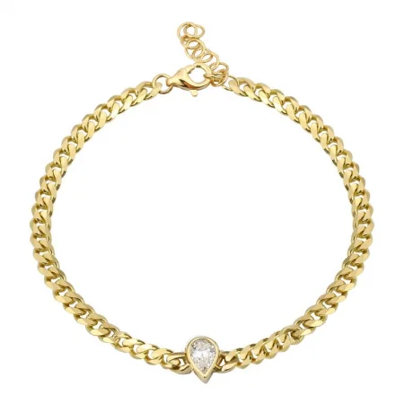 Diamond Pear Center Cuban Link Bracelet