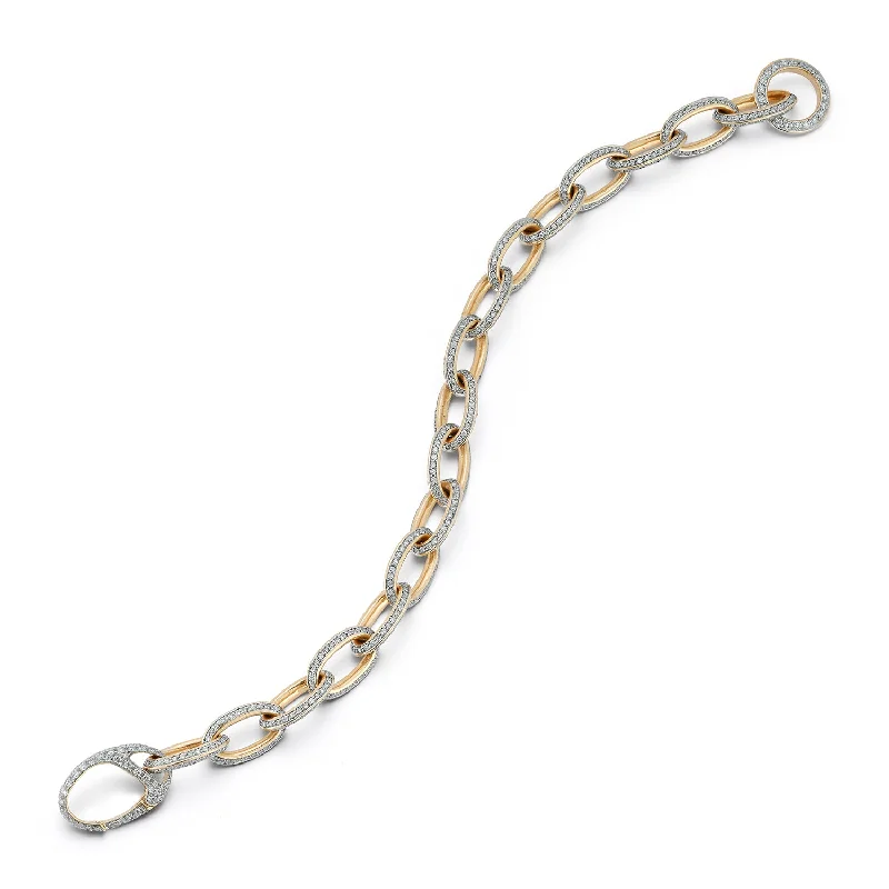 Affordable Luxury Jewelry For Every Occasion GARNETT 18K GOLD ALL DIAMOND CHAIN LINK BRACELET WITH DIAMOND OVAL CLASP