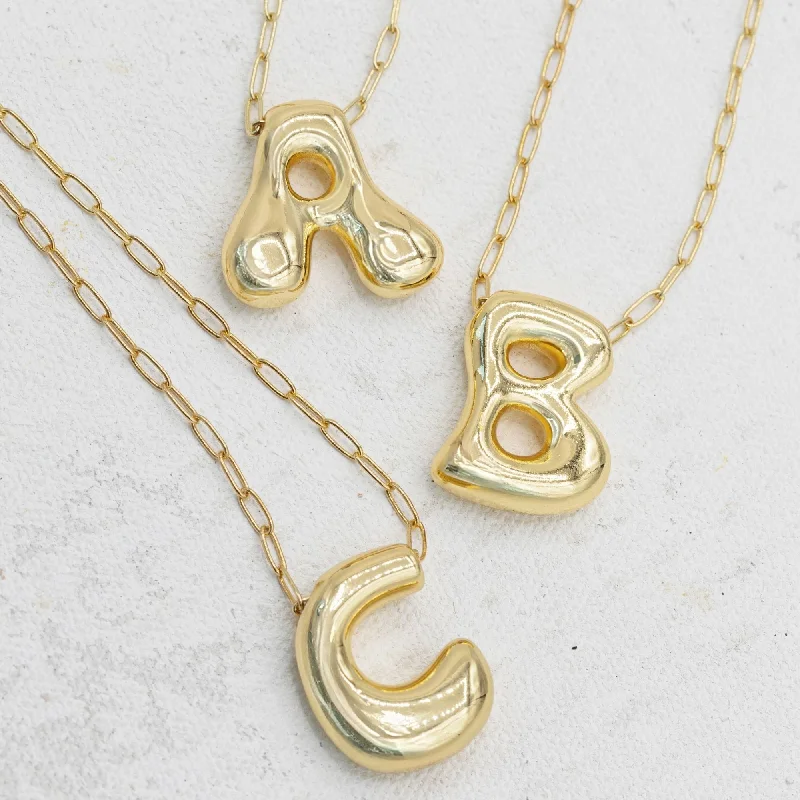 Gold Bubble Letter Necklace