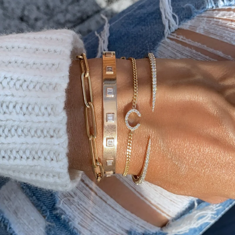 Versatile Layering Jewelry For Effortless Chic Cuff Bangle with Bezel Baguettes