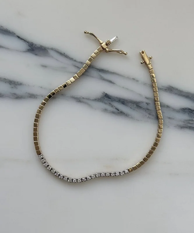 Timeless Elegance, Temporary Discounts – Act Fast Gold Tile & Diamond Tennis Bracelet