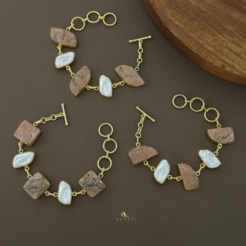 Versatile Layering Jewelry For Effortless Chic Golden Marble Textured MOP Bracelet