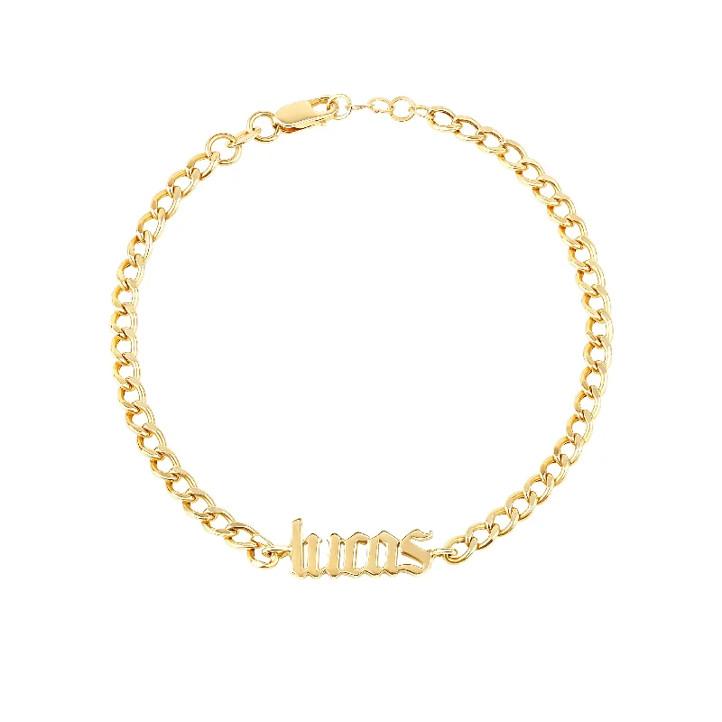 Gothic Solid Name Cuban Link Bracelet