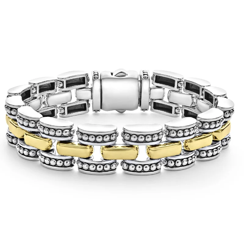 Luxury Handcrafted Jewelry For Elegant Looks High Bar Two-Tone Caviar Link Bracelet