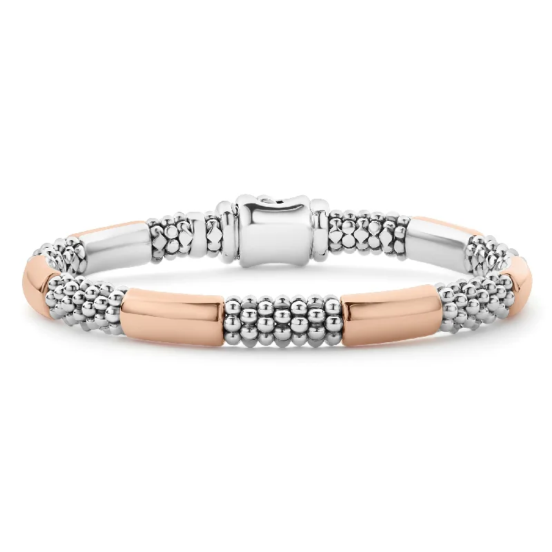 Premium Jewelry Now Available At Special Discounts High Bar Rose Gold Station Caviar Bracelet | 6mm