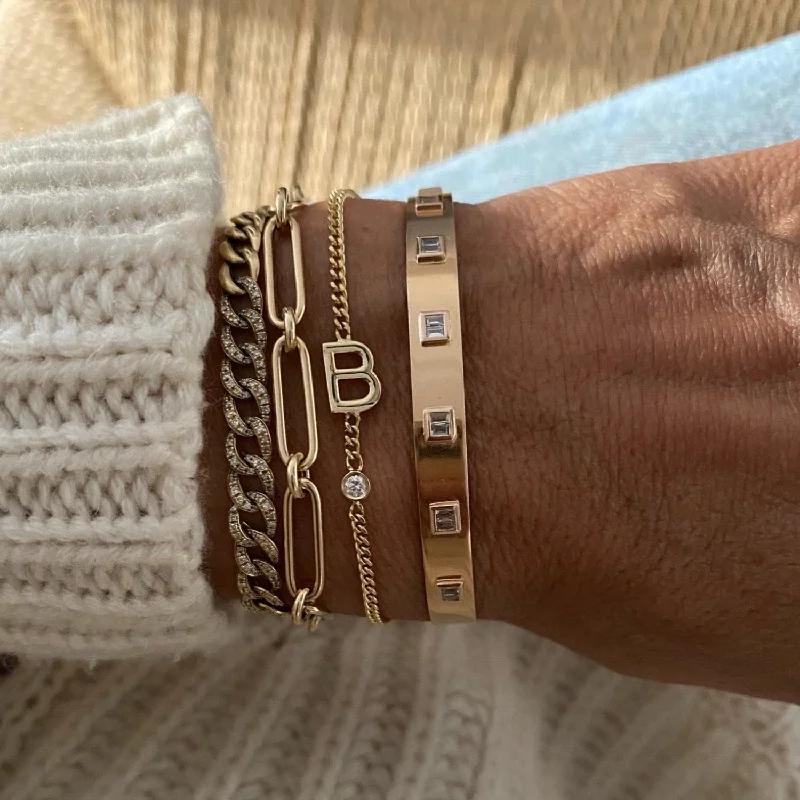 Discounted Jewelry For A Glamorous Look Large Initial with Diamond on Cuban Chain Bracelet