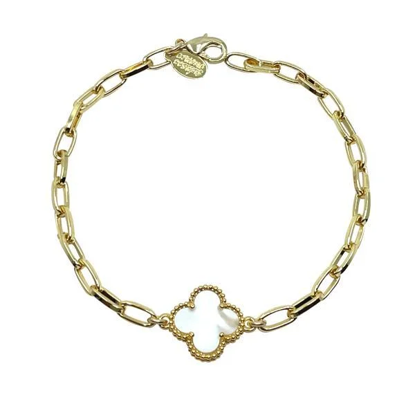 Link Gold Plated Bracelet With Mother of Pearl Clover (PBCG43CLV)