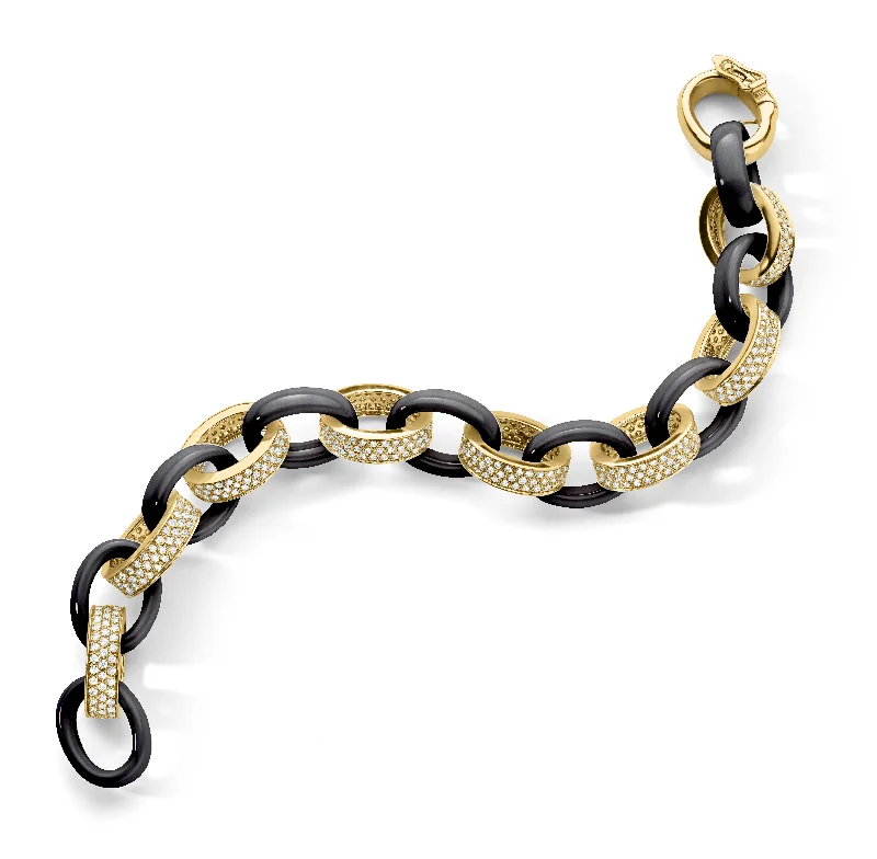 Marilyn Black Ceramic and Pave Diamond Link Bracelet