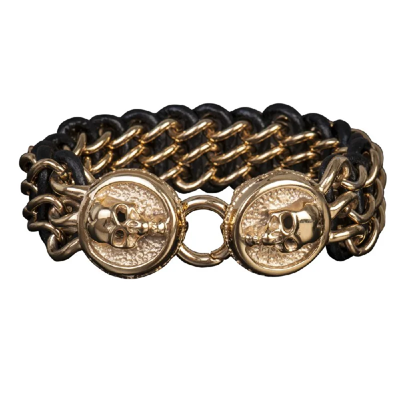 Modern Jewelry At Exclusive Discounts – Shop Today Men's Leather Yellow Gold Skull Bracelet