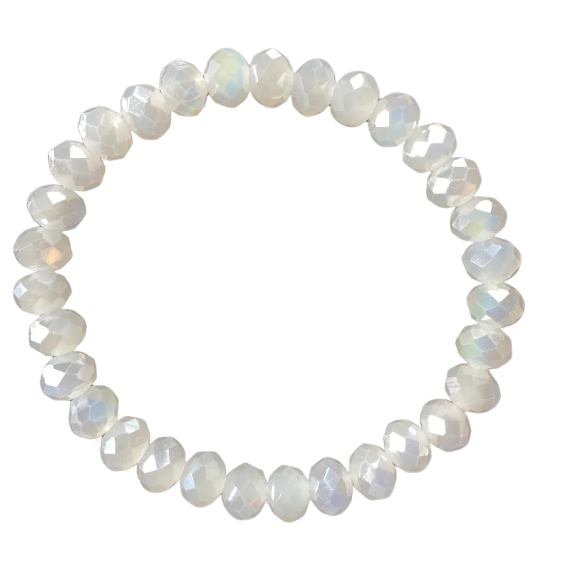 Get Ready To Sparkle – Special Jewelry Discounts Milky Opal AB Faceted Rondelle 8mm Bracelet Get Ready To Sparkle – Special Jewelry Discounts Milky Opal AB Faceted Rondelle 8mm Bracelet