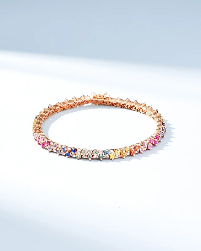 Premium Diamond Jewelry At Once-In-A-Lifetime Discounts Princess Mini Stack Rainbow Sapphire Tennis Bracelet