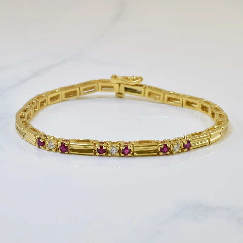 Delicate Crystal Jewelry For Sophisticated Charm Ruby & Diamond Station Bracelet | 0.36ctw, 0.15ctw | 7.25" |