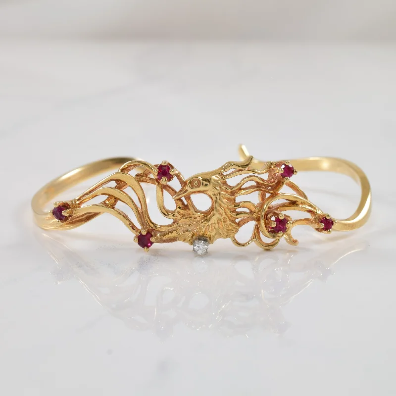 Customized Silver Jewelry For Unique Style Ruby & Diamond Phoenix Cuff Bracelet | 0.30ctw, 0.03ctw | 6" |