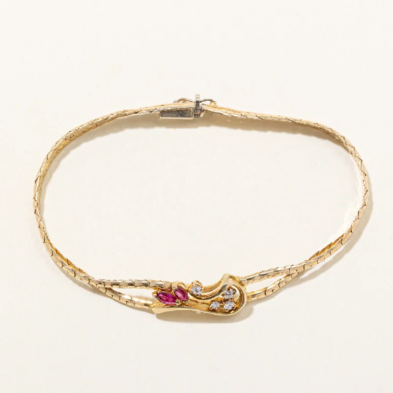 Luxury Handcrafted Jewelry For Elegant Looks Ruby & Diamond Pendant Bracelet | 0.30ctw, 0.13ctw | 7.25" |