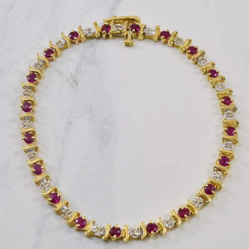 Fashion-Forward Geometric Jewelry For Contemporary Style Ruby & Diamond Tennis Bracelet | 1.80ctw, 0.40ctw | 7" |
